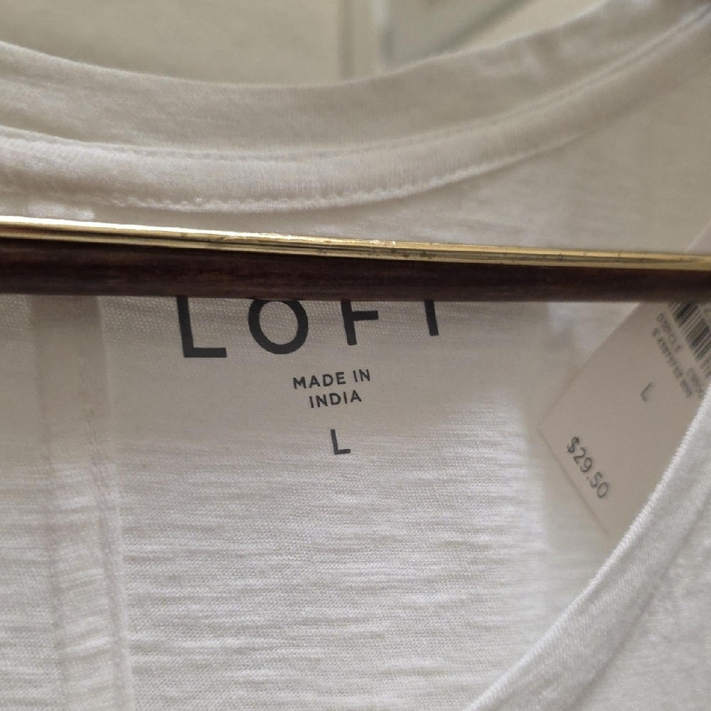 LOFT White Scoop Neck Tee with Blue and Peach Floral Embroidery - Picture 2 of 5